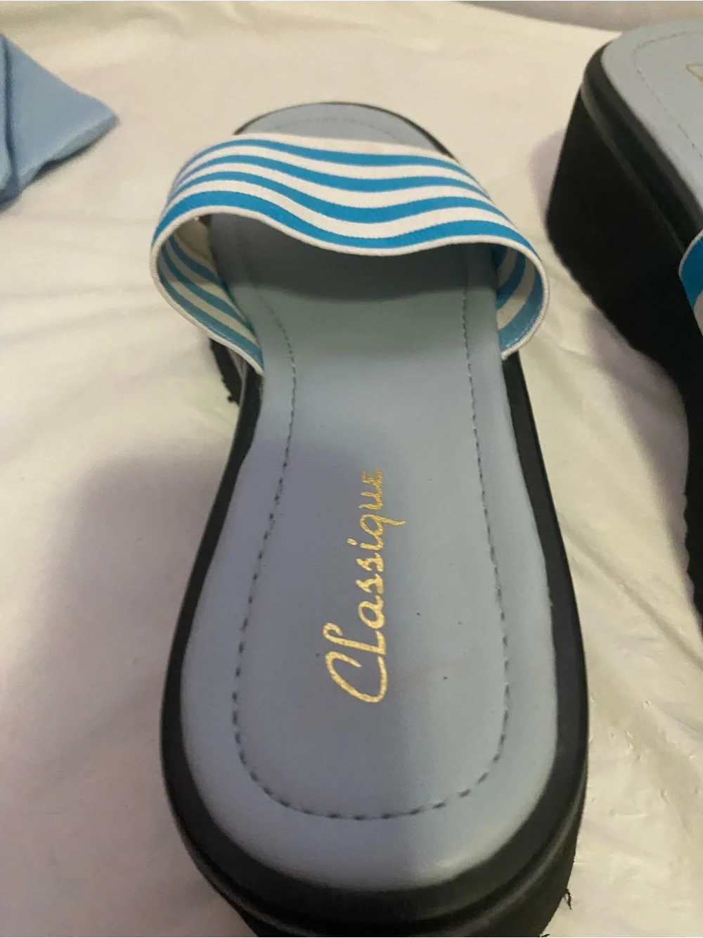 Striped Blue Platform Slide Sandals -
